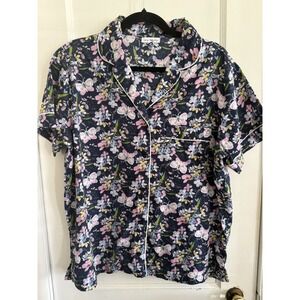 Vera Bradley Bloom Room Navy Pajama Top Butterfly Print Women's Size L